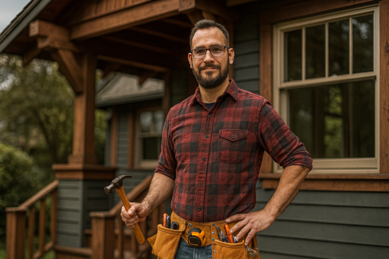 Expert handyman outside a craftman house in Seattle